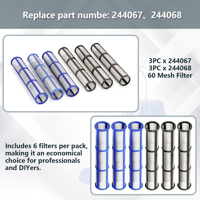 KUEDPEZ 244067 & 244068 Manifold Filter Set, Compatible with Graco Airless Paint Sprayer 695, 795,1095,3900,5900, 7900 Airless Paint Sprayer Filter, 60 Mesh & 100 Mesh (3+3 Pack) - Image 5